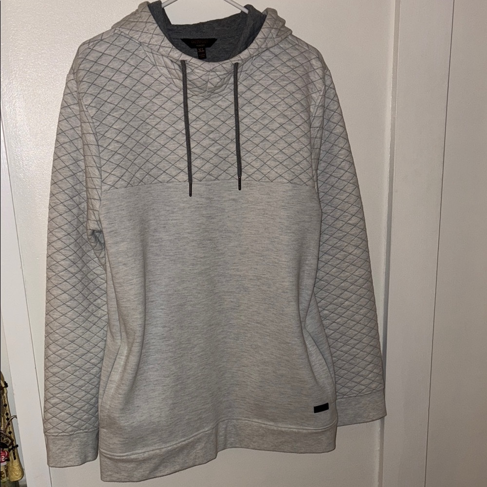 Gray Quilted Pullover Sweatshirt with Hood